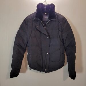 MaxMara Puffer Down Black Jacket, Rabbit Fur Neckline - Size 6
